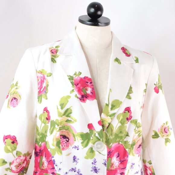 Elementz Women's Petite PL Coloful Floral Office Professional Blazer Jacket - Picture 4 of 9